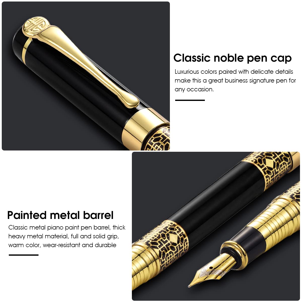 HASTHIP Gold Fountain Pen + Golden Notebook Gift Box Packing for School Office Writing Stationery, Metal Body Executive Pen for Husband Perfect Gifts Box Set HASTHIP Gold Fountain Pen + Golden Notebook Gift Box Packing for School Office Writing Stationery, Metal Body Executive Pen for Husband Perfect Gifts Box Set
